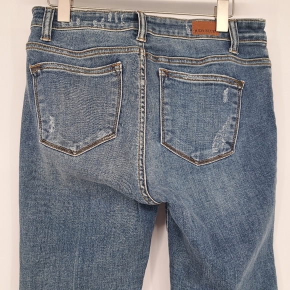 Judy Blue Med Wash Skinny Fit Buffalo Plaid Patch Distressed Jeans Size 28 - Picture 5 of 7